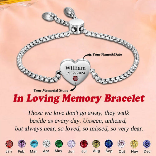 Personalized Name Heart Birthstone Memorial Bracelet