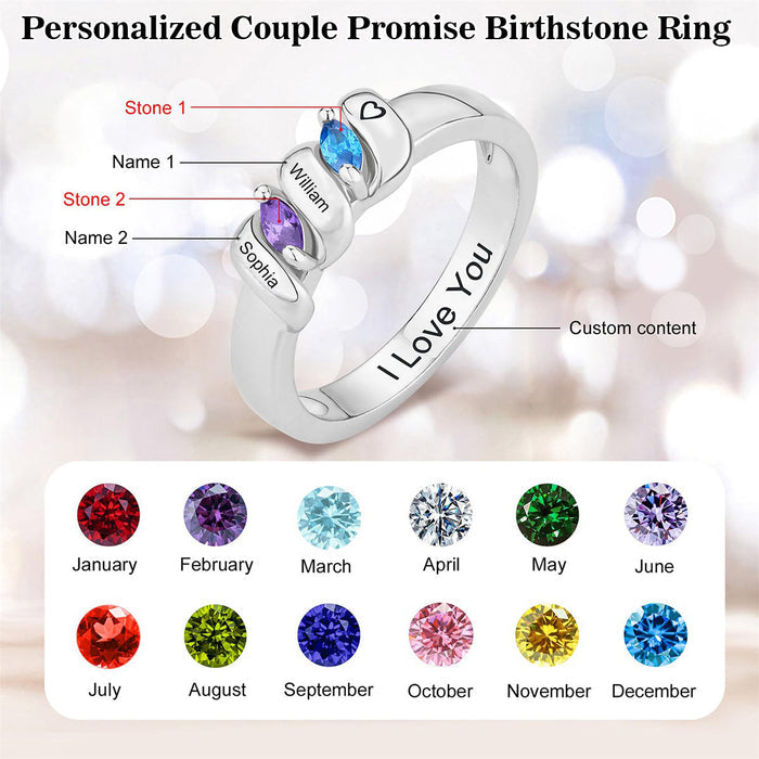 Personalized Ring with Birthstones & Names - Promise Gift For Couples