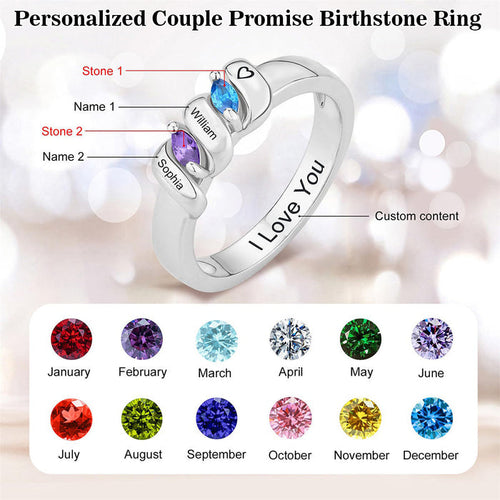 Personalized Ring with Birthstones & Names - Promise Gift For Couples