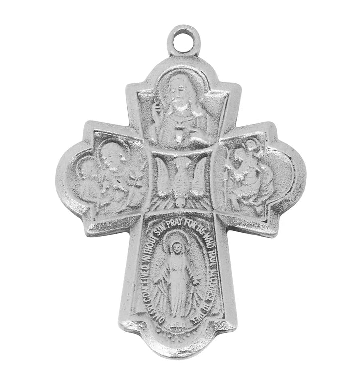 Pewter 4 Way Medal On Chain-24"