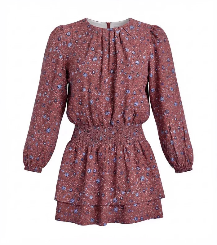 Pleat Ruby Amber Floral L/S Dress