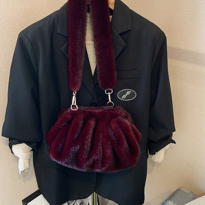 Pleated Cloud Women's Fashion Handbag Furry Bag Fashion