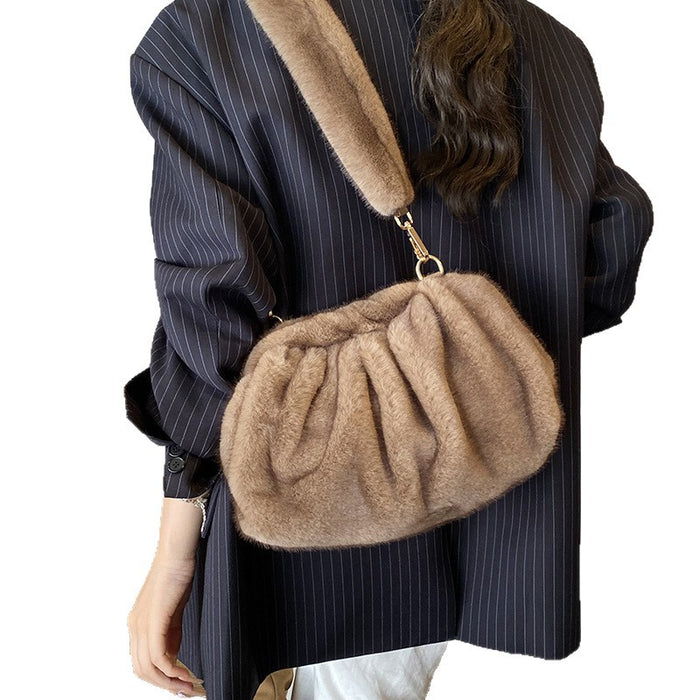 Pleated Cloud Women's Fashion Handbag Furry Bag Fashion