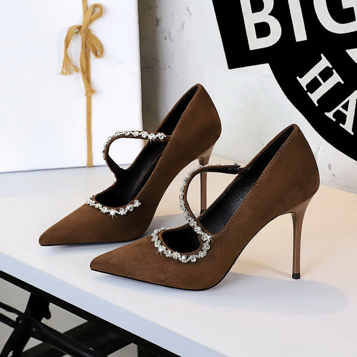 Pointed High Heels Diamond Chain Single Strap Thin Heels