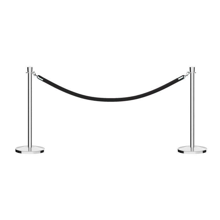 POLISHED STAINLESS STEEL / BLACK ROPE / 2 Posts / 1 Rope