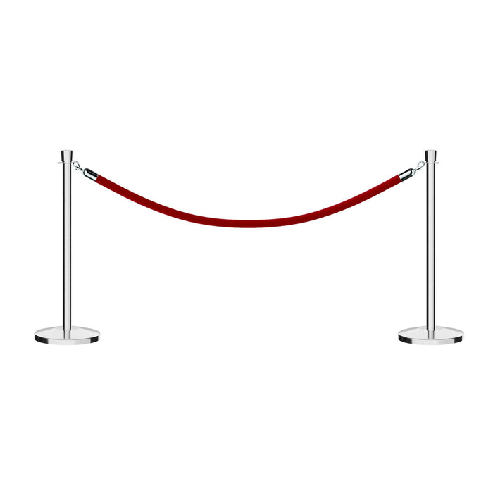 POLISHED STAINLESS STEEL / RED ROPE / 2 Posts / 1 Rope