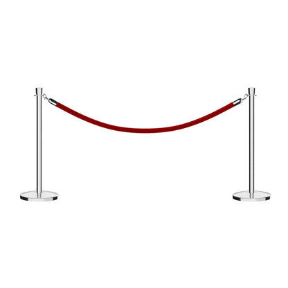POLISHED STAINLESS STEEL / RED ROPE / 2 Posts / 1 Rope