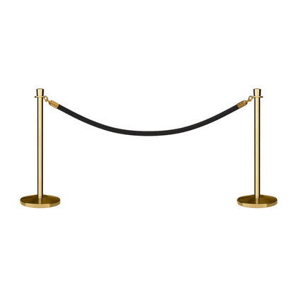 POLISHED BRASS / BLACK ROPE / 2 Posts / 1 Rope