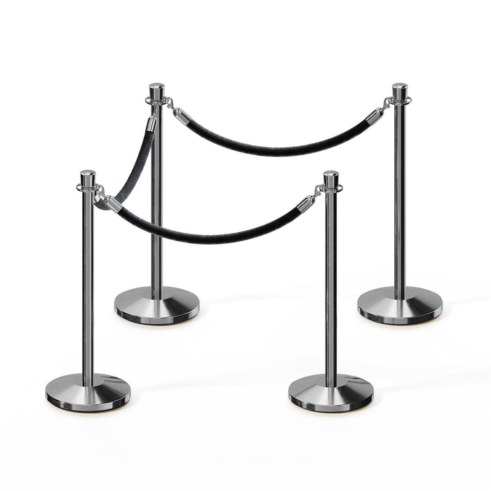 POLISHED STAINLESS STEEL / BLACK ROPE / 4 Posts / 3 Ropes