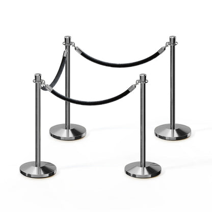 POLISHED STAINLESS STEEL / BLACK ROPE / 4 Posts / 3 Ropes