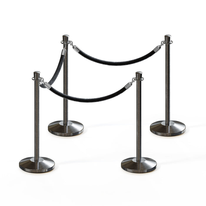 SATIN STAINLESS STEEL / BLACK ROPE / 4 Posts / 3 Ropes