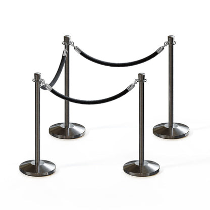 SATIN STAINLESS STEEL / BLACK ROPE / 4 Posts / 3 Ropes