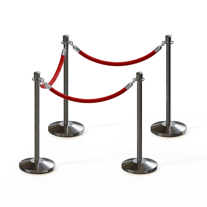 SATIN STAINLESS STEEL / RED ROPE / 4 Posts / 3 Ropes