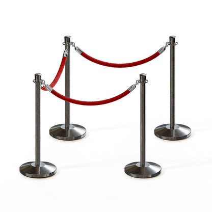 SATIN STAINLESS STEEL / RED ROPE / 4 Posts / 3 Ropes