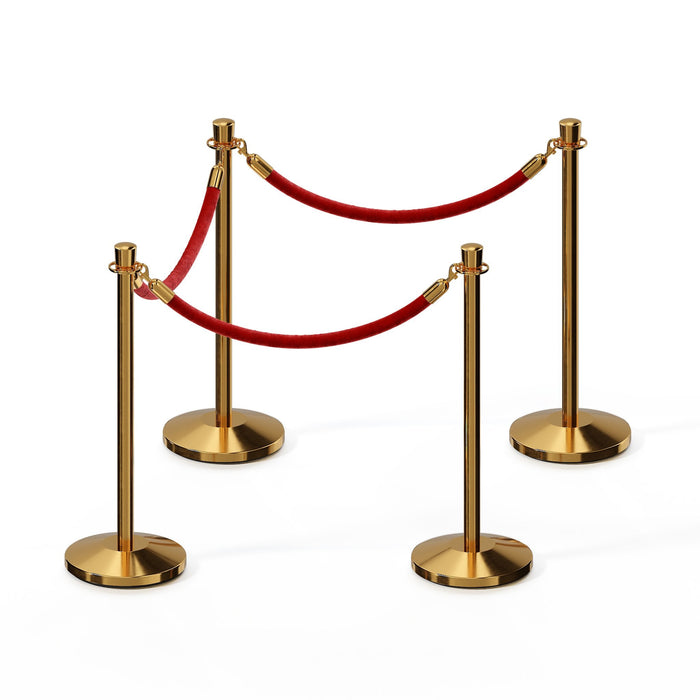 POLISHED BRASS / RED ROPE / 4 Posts / 3 Ropes