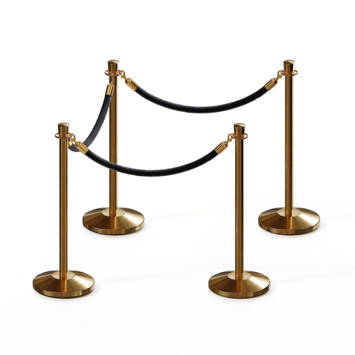 SATIN BRASS / BLACK ROPE / 4 Posts / 3 Ropes