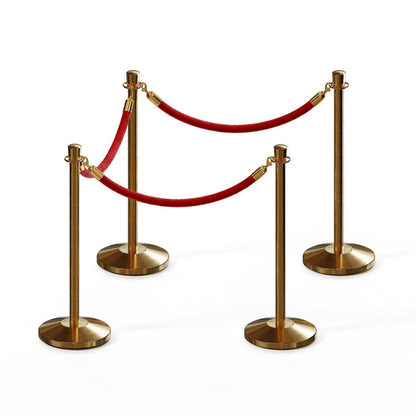 SATIN BRASS / RED ROPE / 4 Posts / 3 Ropes