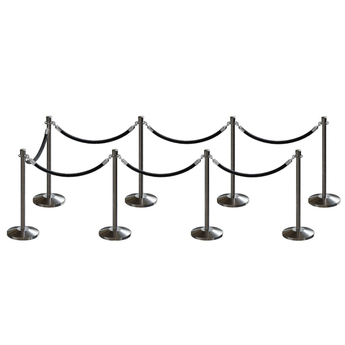 SATIN STAINLESS STEEL / BLACK ROPE / 8 Posts / 7 Ropes