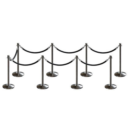 SATIN STAINLESS STEEL / BLACK ROPE / 8 Posts / 7 Ropes