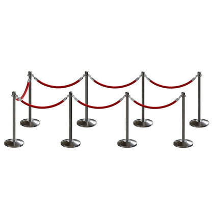 SATIN STAINLESS STEEL / RED ROPE / 8 Posts / 7 Ropes