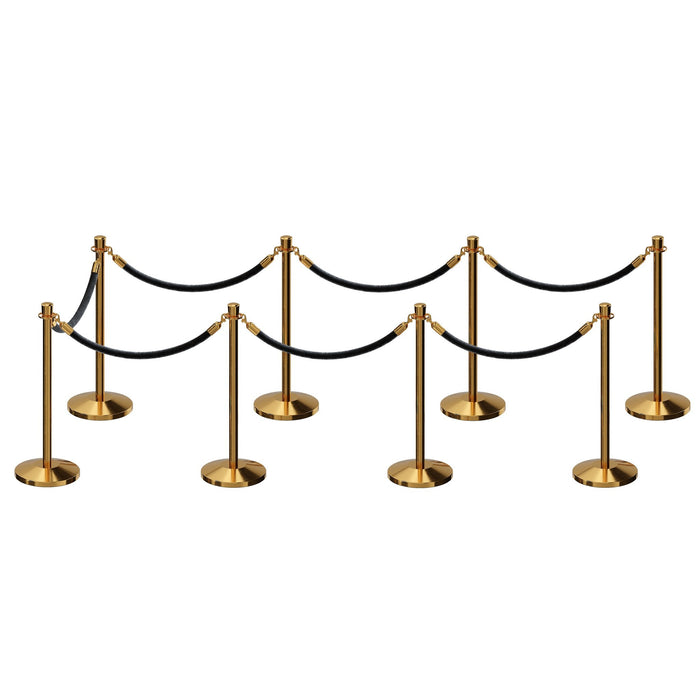 POLISHED BRASS / BLACK ROPE / 8 Posts / 7 Ropes