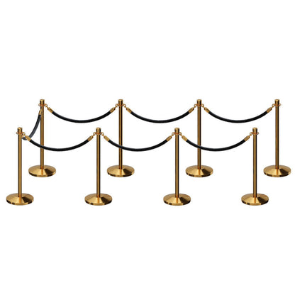 POLISHED BRASS / BLACK ROPE / 8 Posts / 7 Ropes