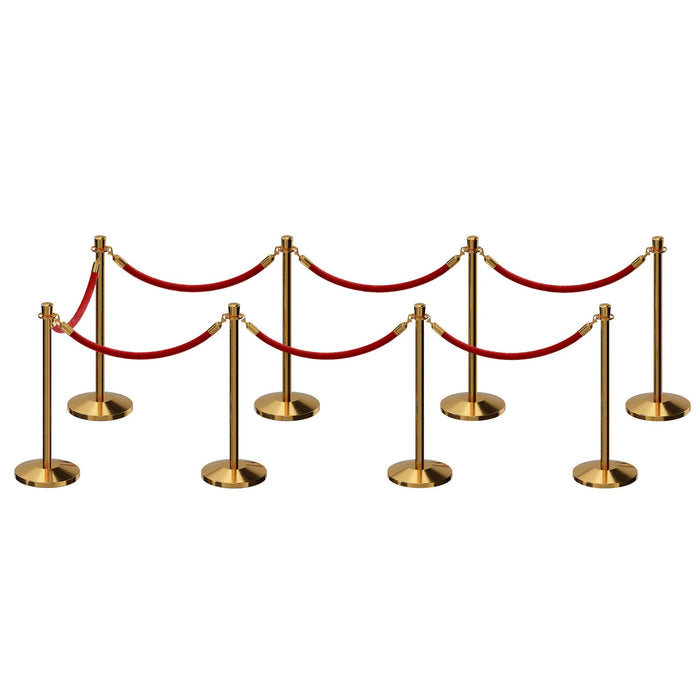 POLISHED BRASS / RED ROPE / 8 Posts / 7 Ropes