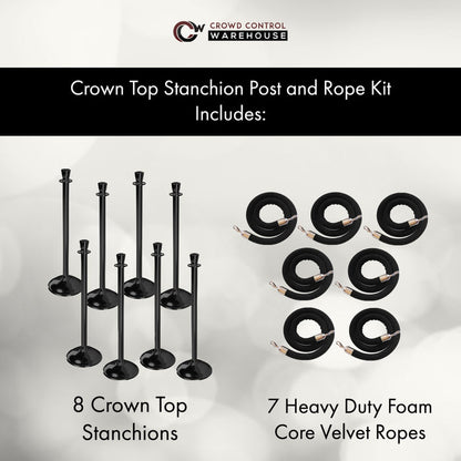 Post and Rope Stanchion Kit, Crown Top Posts, 6 Ft. Velvet Foam Core Rope - Montour Line - Crowd Control Warehouse