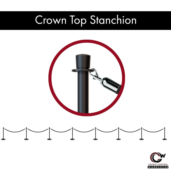 Post and Rope Stanchion Kit, Crown Top Posts, 6 Ft. Velvet Foam Core Rope - Montour Line - Crowd Control Warehouse