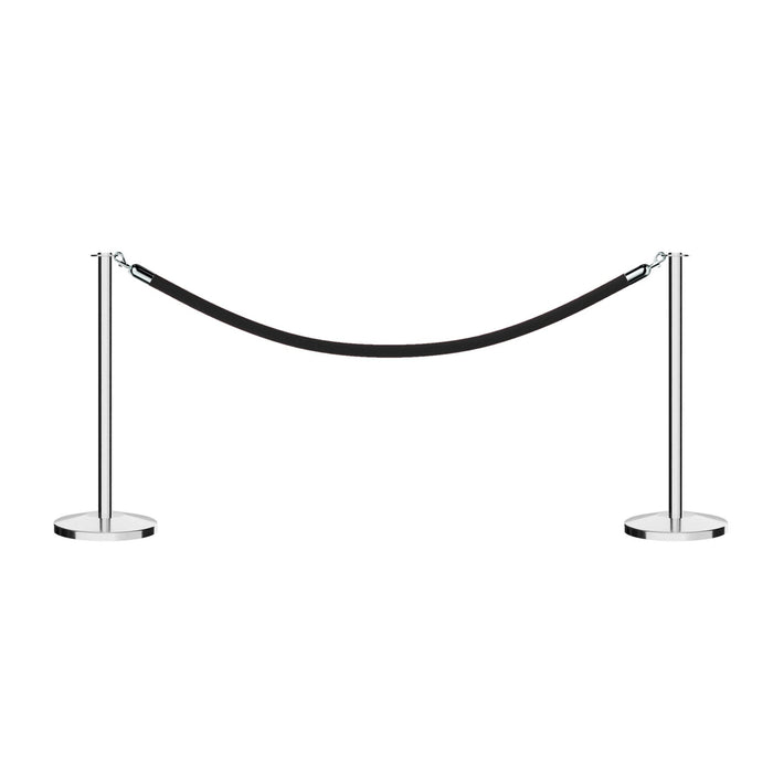POLISHED STAINLESS STEEL / BLACK ROPE / 2 Posts / 1 Rope