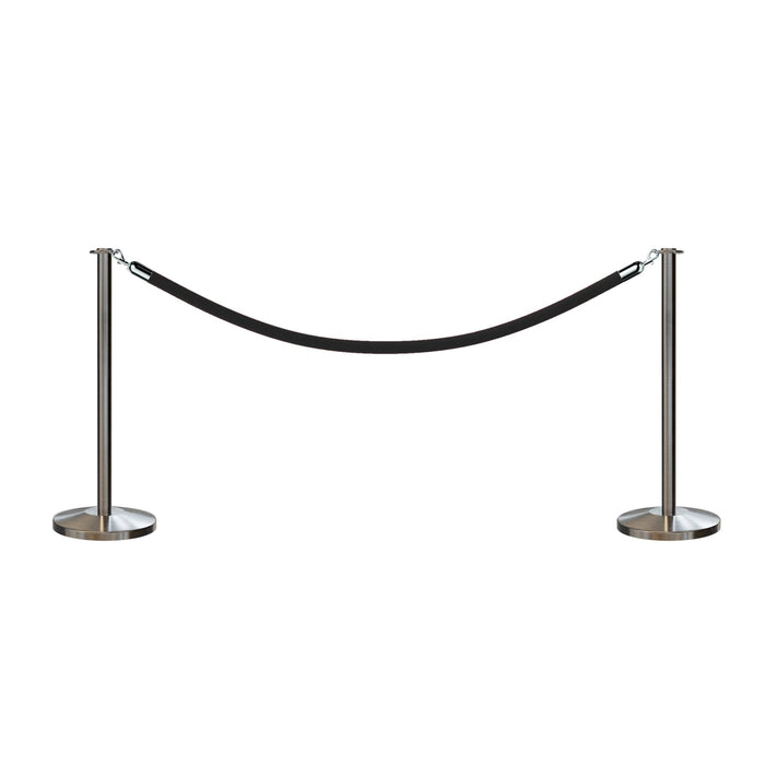 SATIN STAINLESS STEEL / BLACK ROPE / 2 Posts / 1 Rope