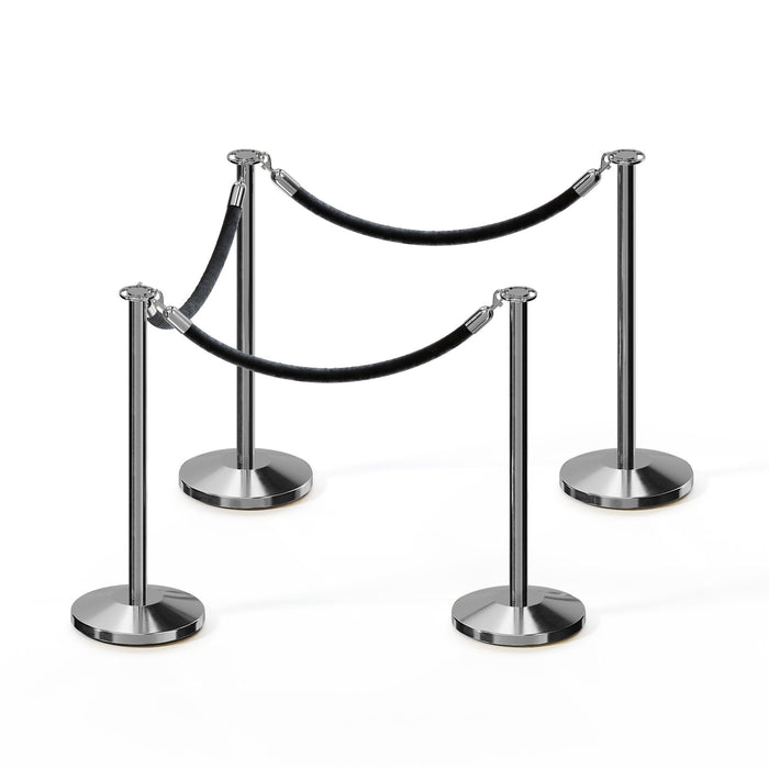POLISHED STAINLESS STEEL / BLACK ROPE / 4 Posts / 3 Ropes