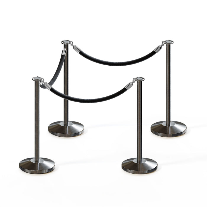 SATIN STAINLESS STEEL / BLACK ROPE / 4 Posts / 3 Ropes