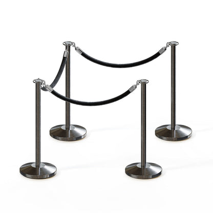SATIN STAINLESS STEEL / BLACK ROPE / 4 Posts / 3 Ropes