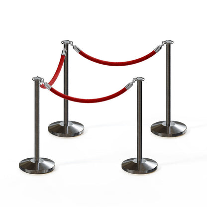 SATIN STAINLESS STEEL / RED ROPE / 4 Posts / 3 Ropes