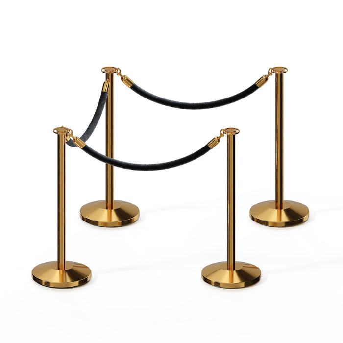POLISHED BRASS / BLACK ROPE / 4 Posts / 3 Ropes