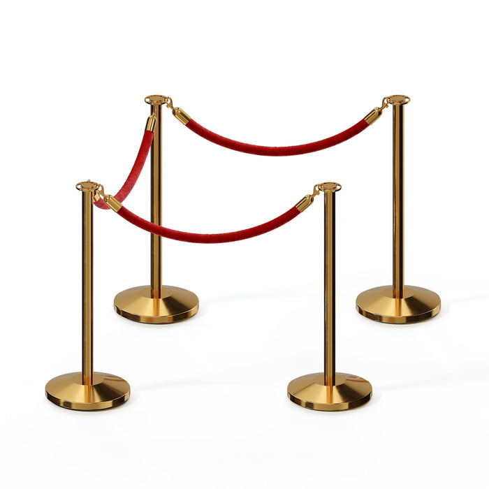 POLISHED BRASS / RED ROPE / 4 Posts / 3 Ropes