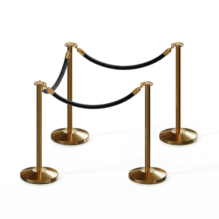 SATIN BRASS / BLACK ROPE / 4 Posts / 3 Ropes