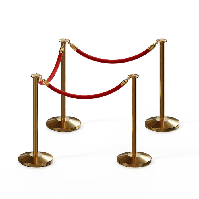 SATIN BRASS / RED ROPE / 4 Posts / 3 Ropes