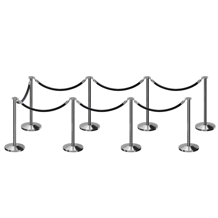 POLISHED STAINLESS STEEL / BLACK ROPE / 8 Posts / 7 Ropes