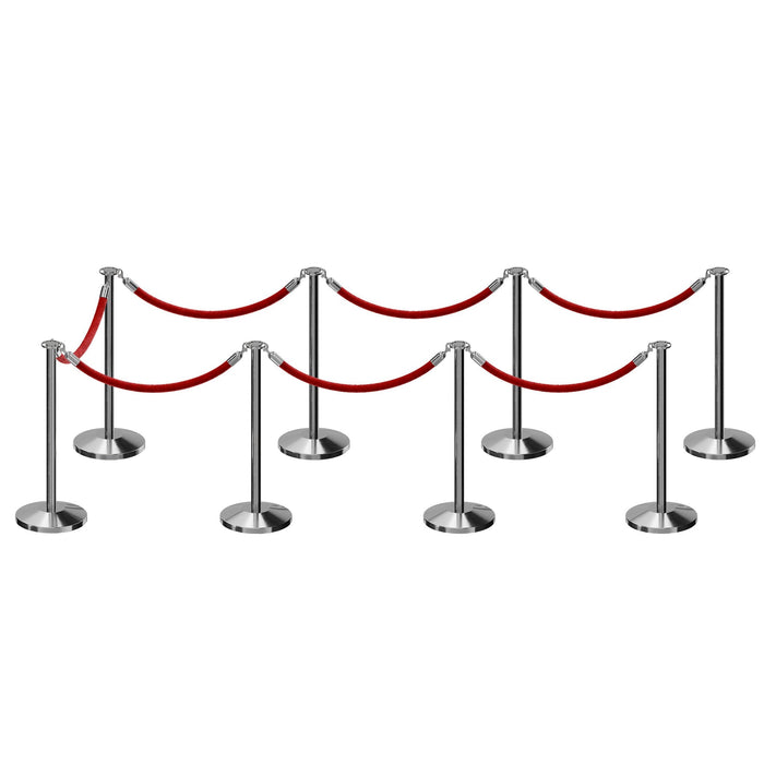 POLISHED STAINLESS STEEL / RED ROPE / 8 Posts / 7 Ropes