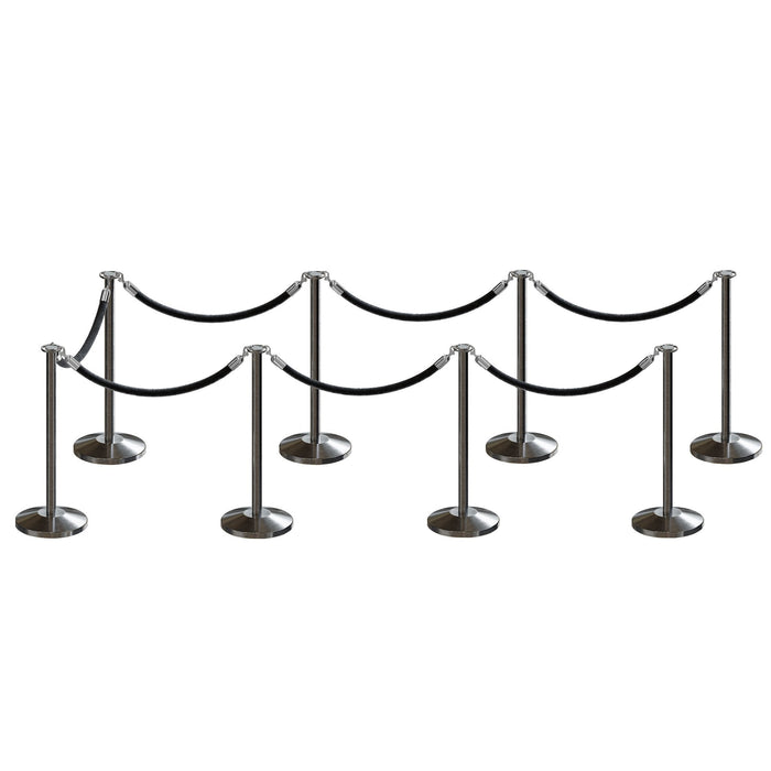 SATIN STAINLESS STEEL / BLACK ROPE / 8 Posts / 7 Ropes