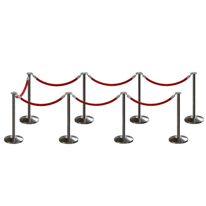 SATIN STAINLESS STEEL / RED ROPE / 8 Posts / 7 Ropes