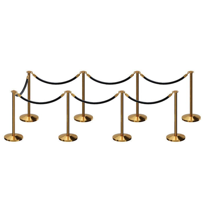 POLISHED BRASS / BLACK ROPE / 8 Posts / 7 Ropes