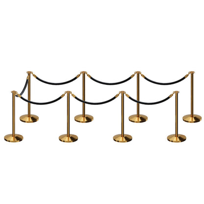 POLISHED BRASS / BLACK ROPE / 8 Posts / 7 Ropes