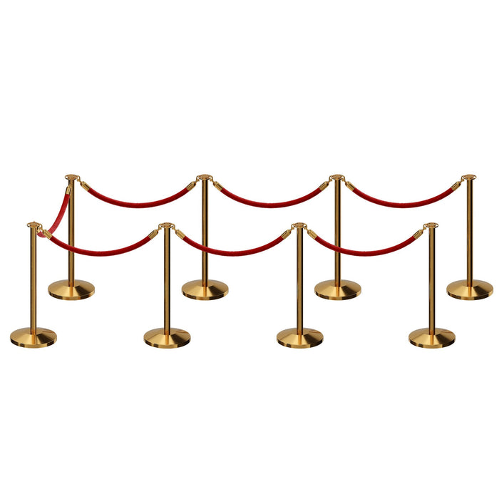 POLISHED BRASS / RED ROPE / 8 Posts / 7 Ropes