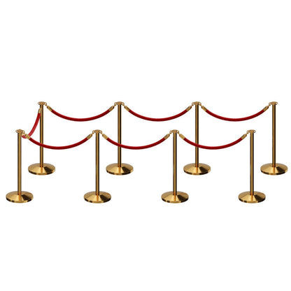 POLISHED BRASS / RED ROPE / 8 Posts / 7 Ropes