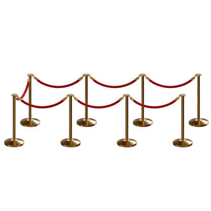 SATIN BRASS / RED ROPE / 8 Posts / 7 Ropes