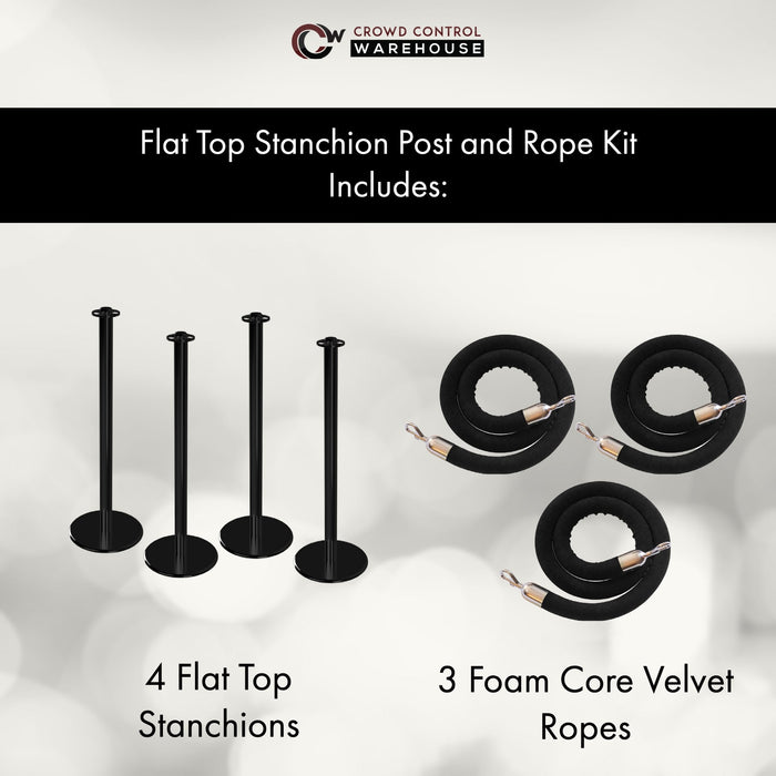 Post and Rope Stanchion Kit, Flat Top Posts, 6 Ft. Velvet Foam Core Rope - Montour Line - Crowd Control Warehouse