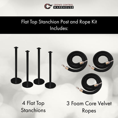 Post and Rope Stanchion Kit, Flat Top Posts, 6 Ft. Velvet Foam Core Rope - Montour Line - Crowd Control Warehouse